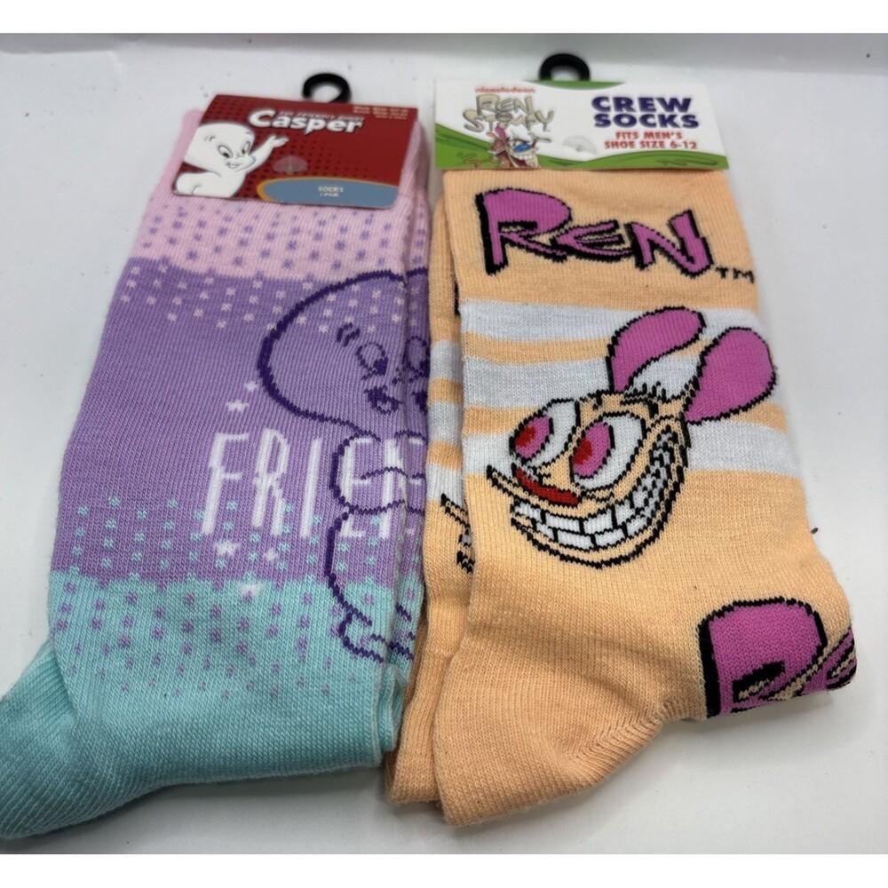 Nickelodeon Ren & Stimpy Casper Crew Socks Lot NWT Cartoon Novelty Sz: 6-12